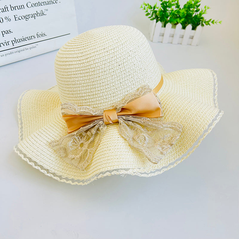 Women's Outdoor Large Brim Bow Straw Hat With Shade