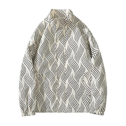 Personality Dark Crumpled Texture Striped Large Size Stand Collar Jacket