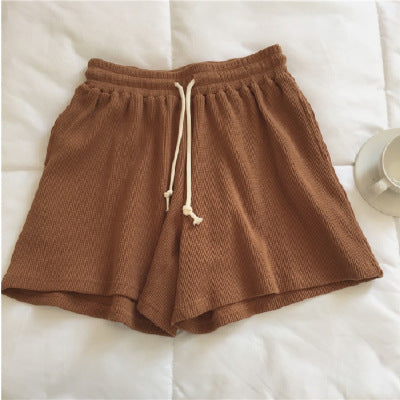 Waffle Fabric Cotton Shorts Women's High Waist A-line Wide-leg Hot Pants