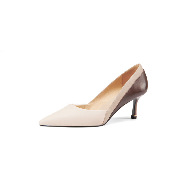 European And American Pointed High Heel Sandals Color-blocking Stiletto Heel Women's Shoes Inside And Outside Leather Commute Style Party Shoes