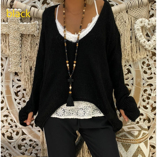 V-neck Loose Knitted Warm Commuter Sweater