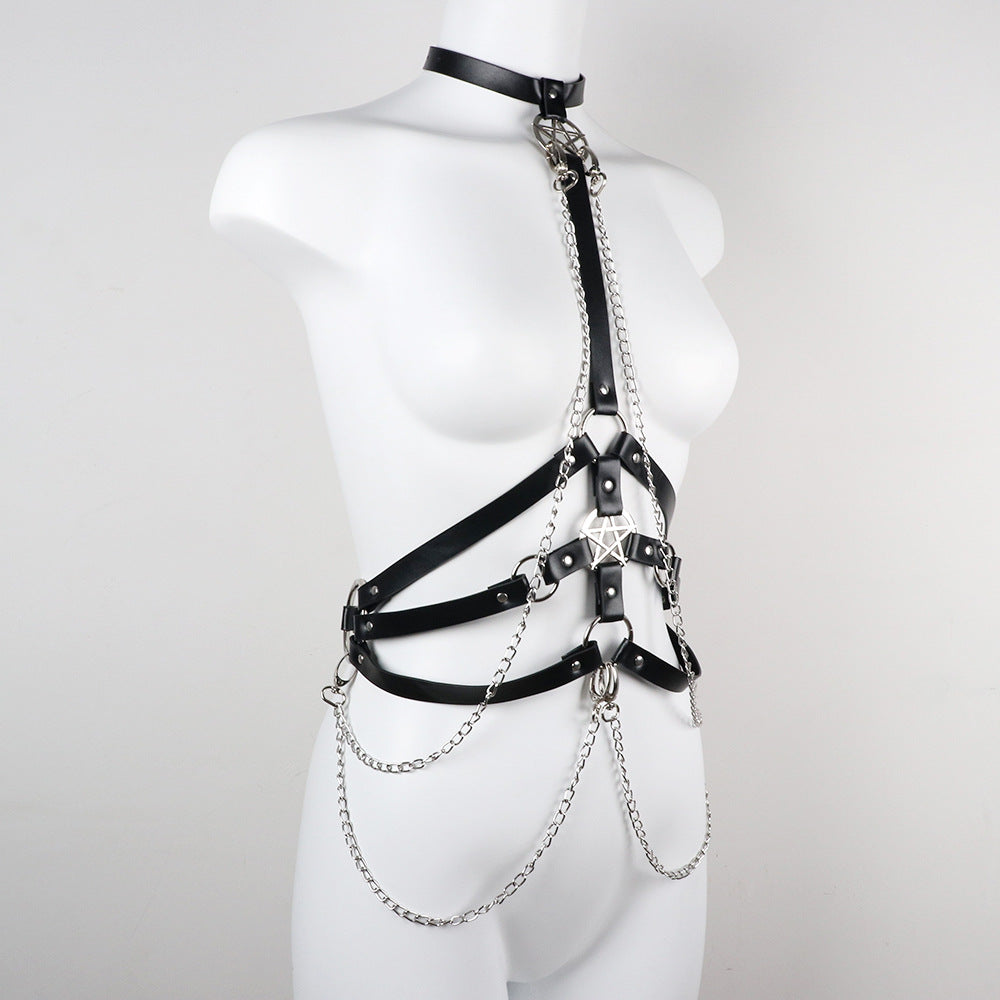 Fashion Sexy Long Chain Adjustable Leather Strap For Adults