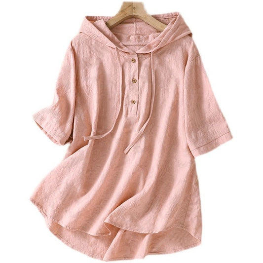 Find-a-Bargain Jacquard Embroidered Cotton-Linen Shirt For Women Summer