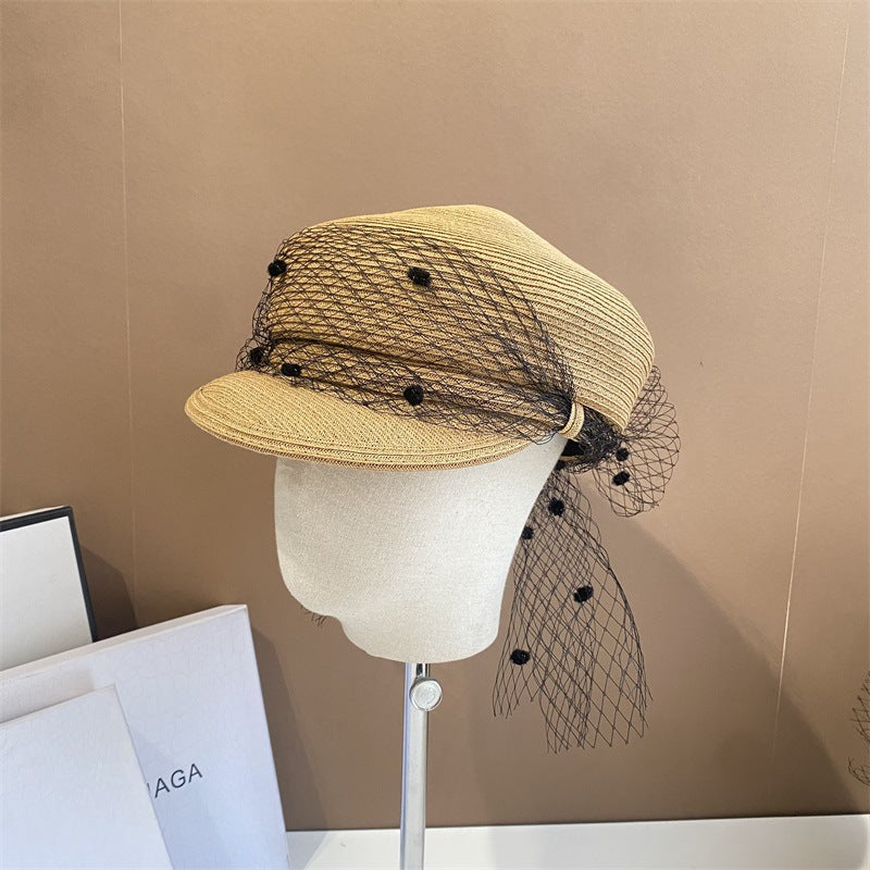 Spring And Summer Mesh Straw Woven Navy Hat
