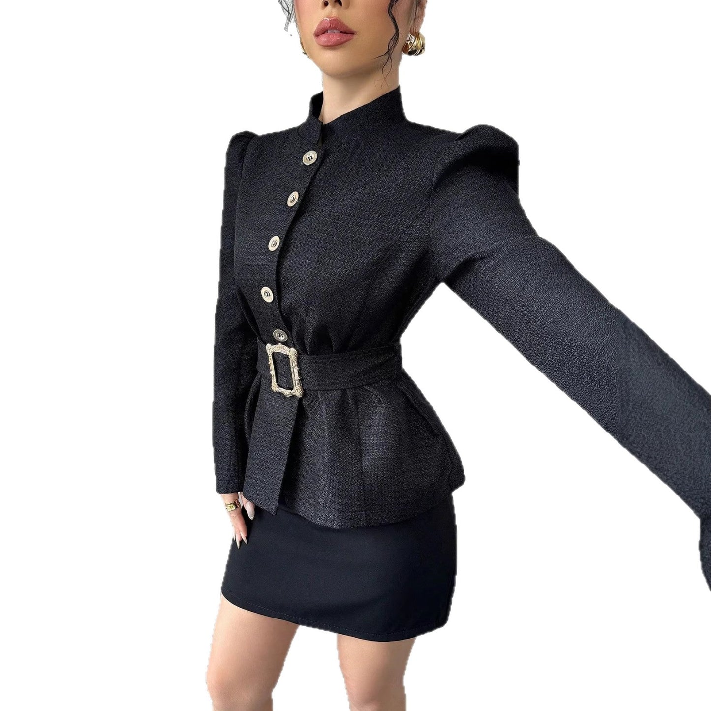 Womens Outerwear Long-Sleeve Waist-Cinching Slimming Suit