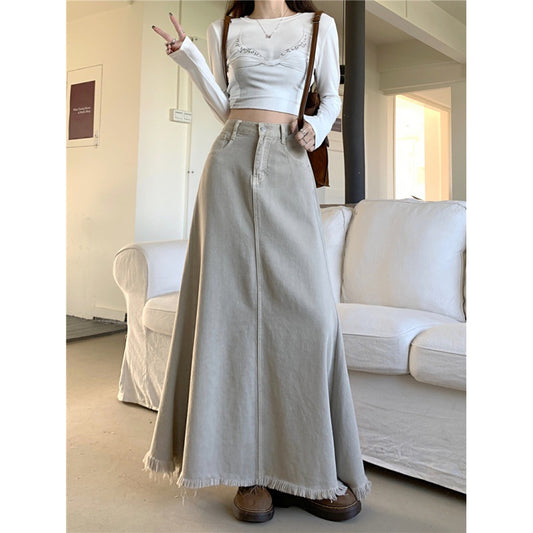 Autumn High Waist Retro Denim A- Line Overall Dress
