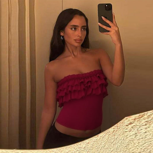 Sexy Figure-hugging Off-shoulder Solid-color Ruffled Wrap Top For Women