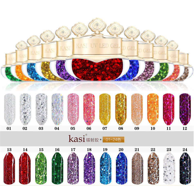KaSi Nail Aftagelig Lysterapi Klæbende Tilspidset Farve Gel Laser Sequester Neglelak Gel Glimmer Gel 1-48 Farver 10g