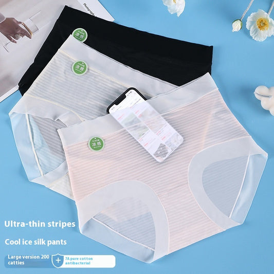 Summer Ultra-thin Striped Underwear Women's Cotton 7A Antibacterial Crotch