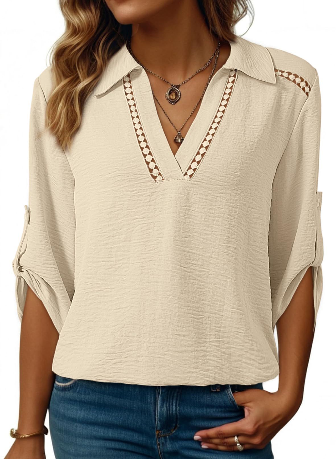 Stylish Casual Solid-color Hollow-out V-neck Versatile Top For Women