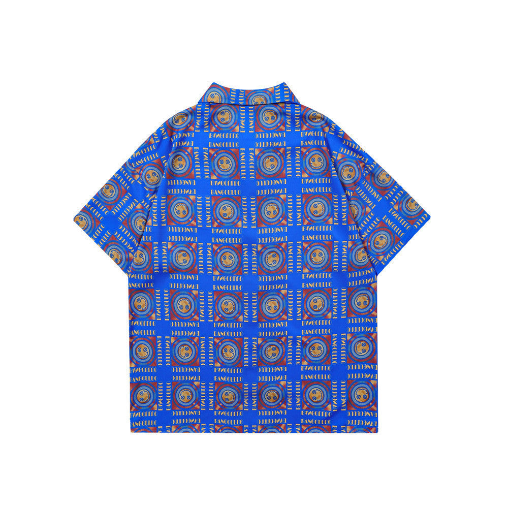 Face Printed Plaid Short-sleeved Shirt Men's Tide Brand