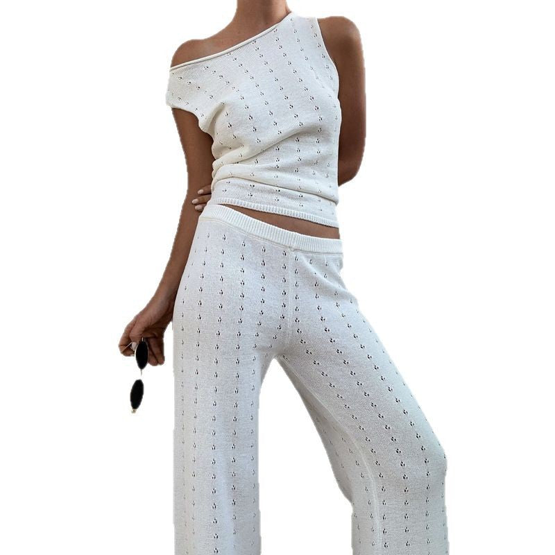 Sleeveless Tank Top And Casual Pants Knitted Womens Set