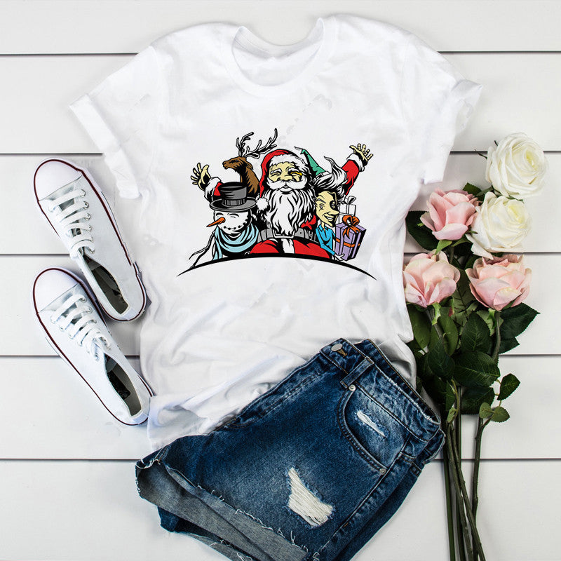 Christmas Hot Sale Colorful Christmas Tree Print Short Sleeves