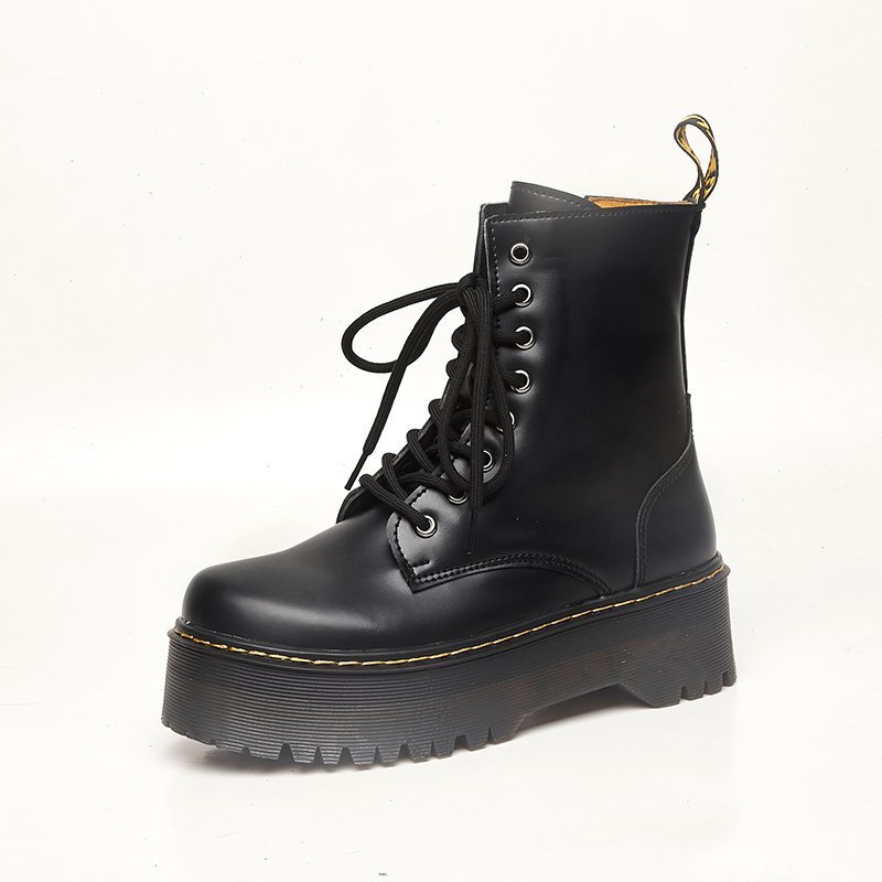 Women's Thick-heel Non-slip Single Boots With Round Toe Front Tie