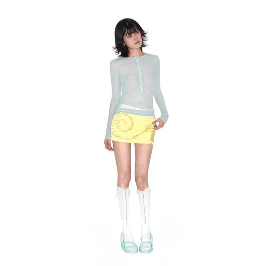 Handmade Three-dimensional Lace Vortex Lemon Yellow Mercerizing Satin Surface Skirt