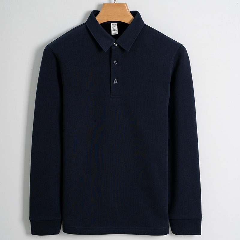 Fleece-lined Thickened Cotton Stretch Keep Warm Polo Shirt Men