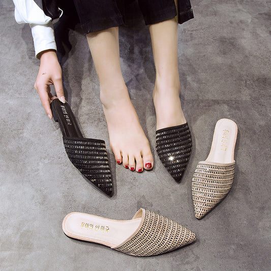 Women's Pointy Flat Bottomed Fashionable Sequin Sandals