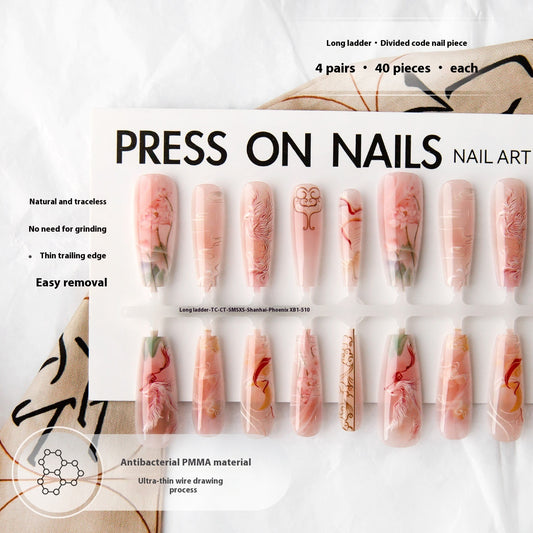 Ancient Style New Chinese Ink Painting Nine Tail Fox Manicure Long Ladder Glossy