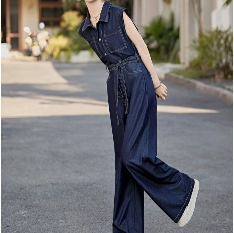 Women's Slimming Sleeveless Tencel Denim Jumpsuit