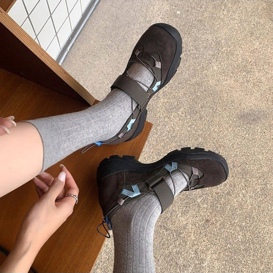 Retro Leather Chunky-soled Velcro Sneakers