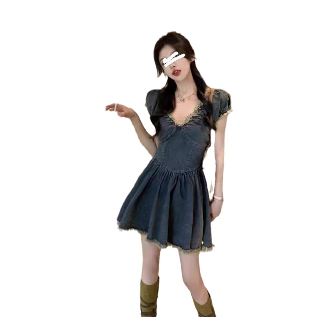Womens Unique Retro And Sexy French-Style Denim Dress