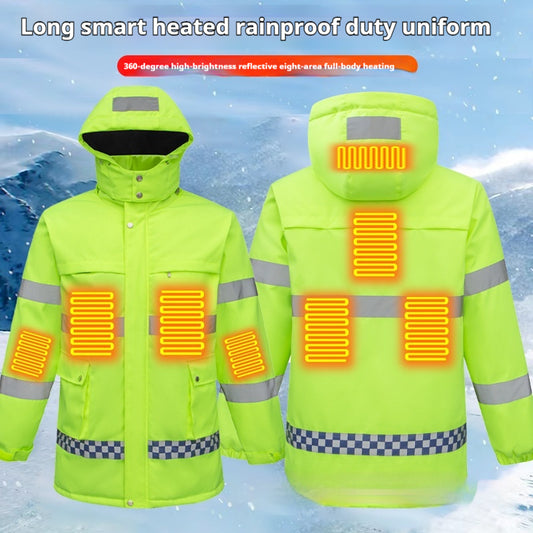 Reflective Stripe Duty Labor Protection Cotton-padded Jacket Men's USB Charging Heating Cold Protective Clothing Electric Heating Work Clothes Autumn And Winter Stain-resistant Cotton-padded Coat