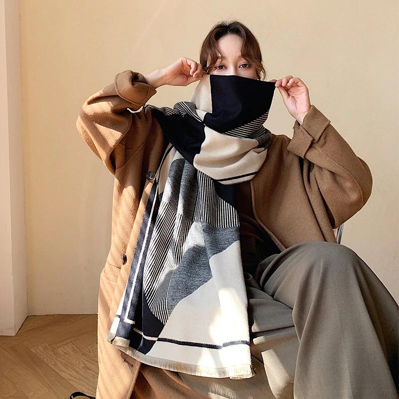 Double-Sided Solid Color Dual-Purpose Thick Warm Scarf