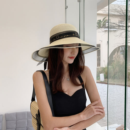 Women's Streamer Mesh Straw Hat Spring Summer