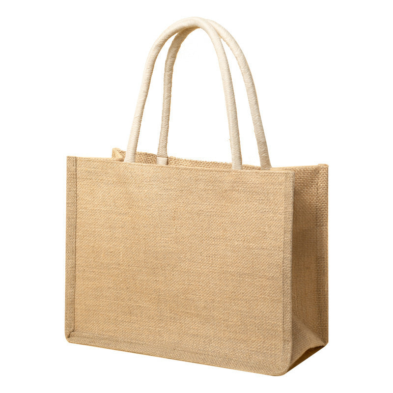 Handmade Jute Handbag With Printed Linen