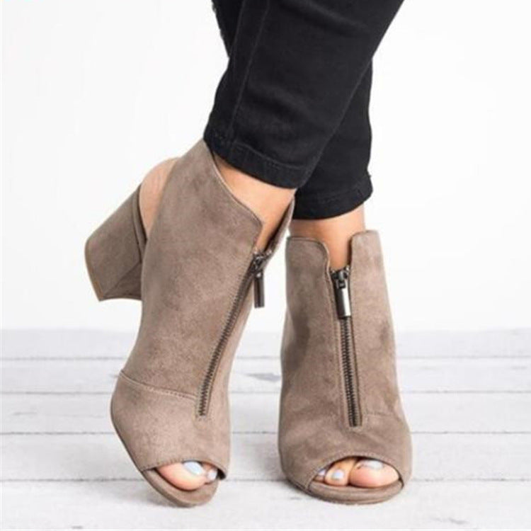 Women's plus size fish mouth thick heel sandals