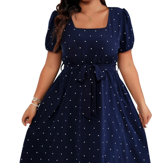 Elegant Retro Polka-Dot Waist-Cinching Dress For Women