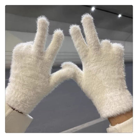 Solid Color Sweet Plush Warm Gloves Cycling Cold Protection