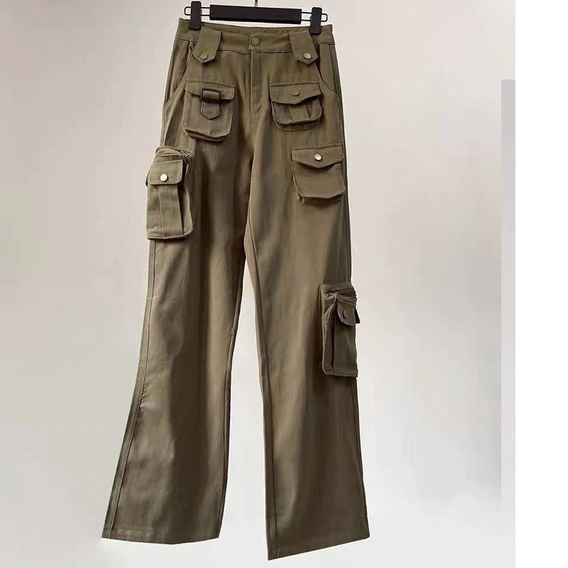 West Coast Spicy Girls Multi Pocket High Waist Military Wide Leg Pants