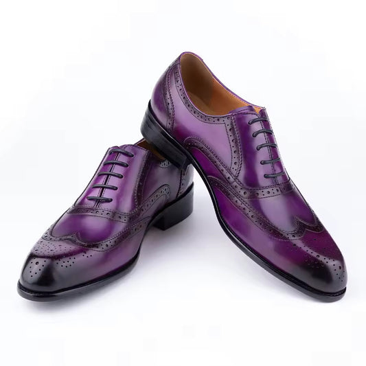 Men's Fashion Oxford Hand Carved Craft Purple Wedding Party Shoes