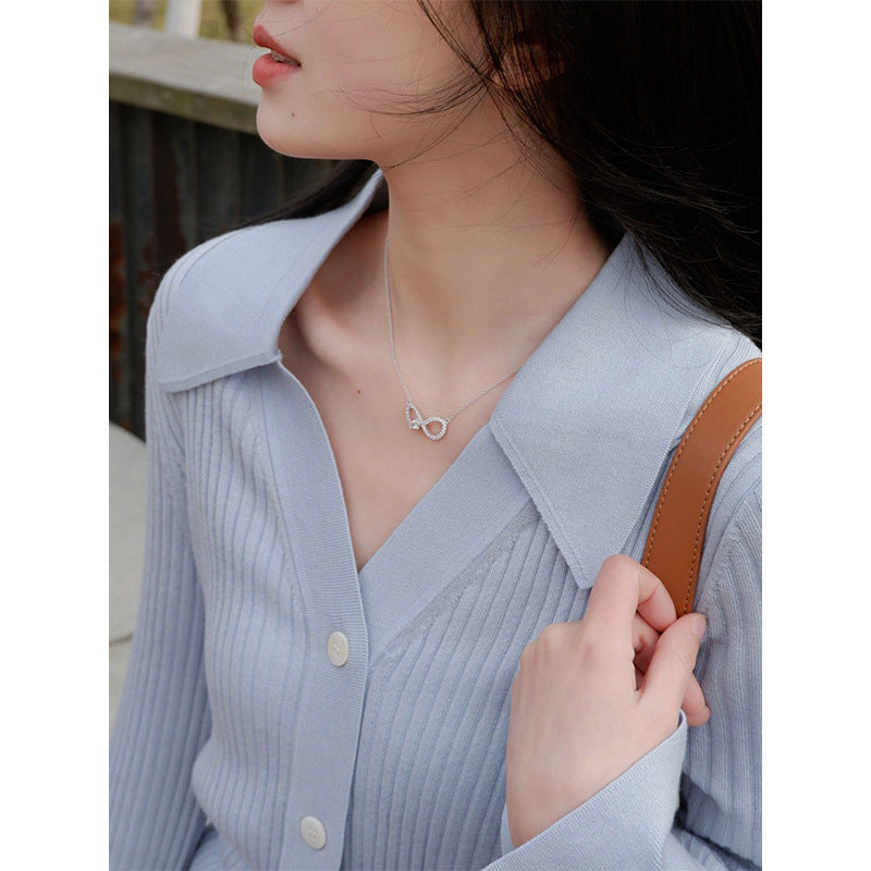 Fashionable Temperament Solid Color V-neck Knitted Cardigan
