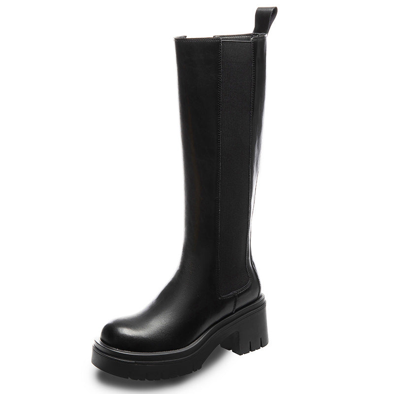 Women's Leather Thick-soled Chimney Thick Heel Boots