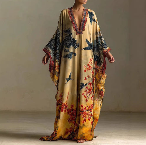 Womens Elegant Printed Long-Sleeve Dress