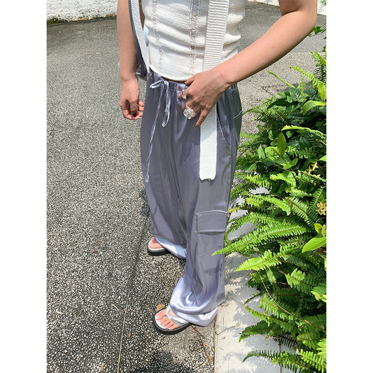 Women's Casual Pants With Drawstring Elastic-waist Straight-leg Pants