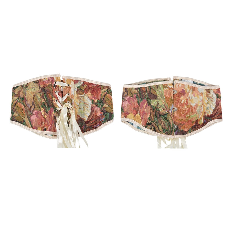 Women's New Oil Painting Rich Peony Flower Short Lolita Girdle Corset