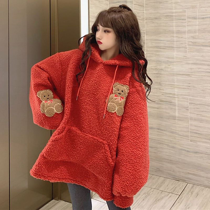Chaqueta acolchada gruesa y holgada para estudiante con forro polar, linda
