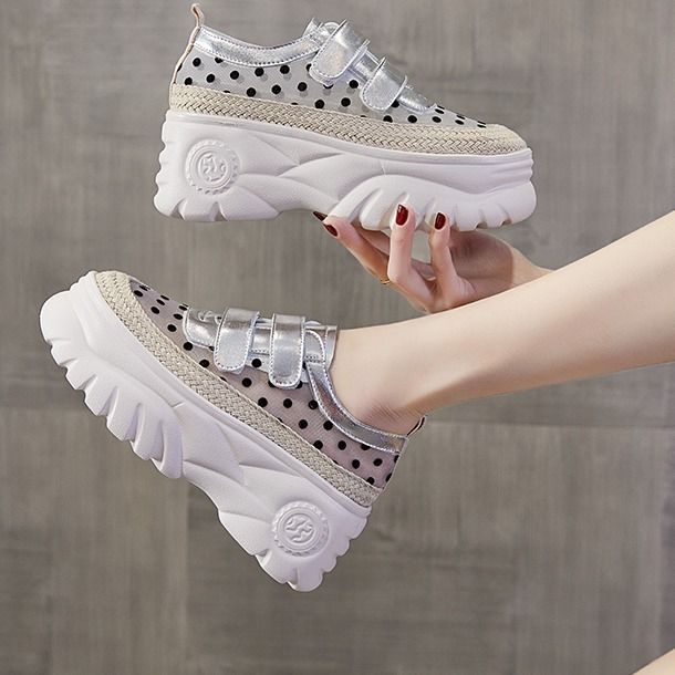 Women's Summer Breathable Mesh Thick-soled White Shoes