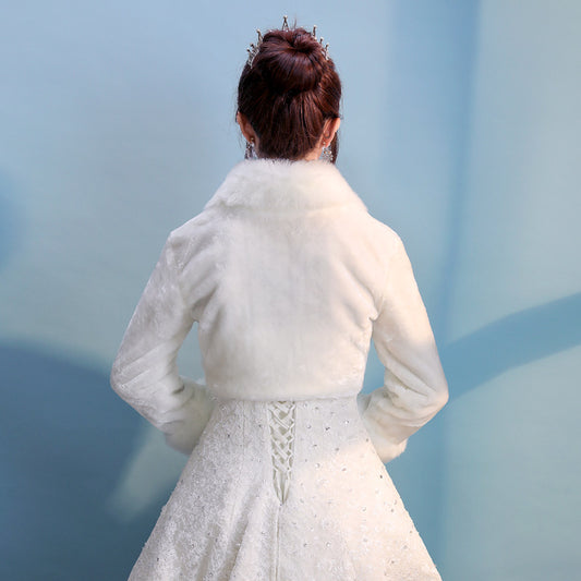New Autumn And Winter Warm Fur Collar Cardigan Imitation Fur Dress Fur Shawl