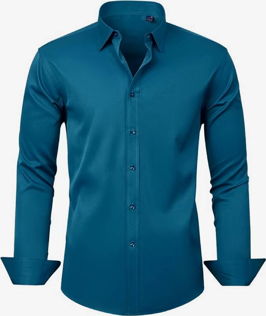 Men's Slim-fit Long-sleeve Solid Color Simple Business Casual Shirt