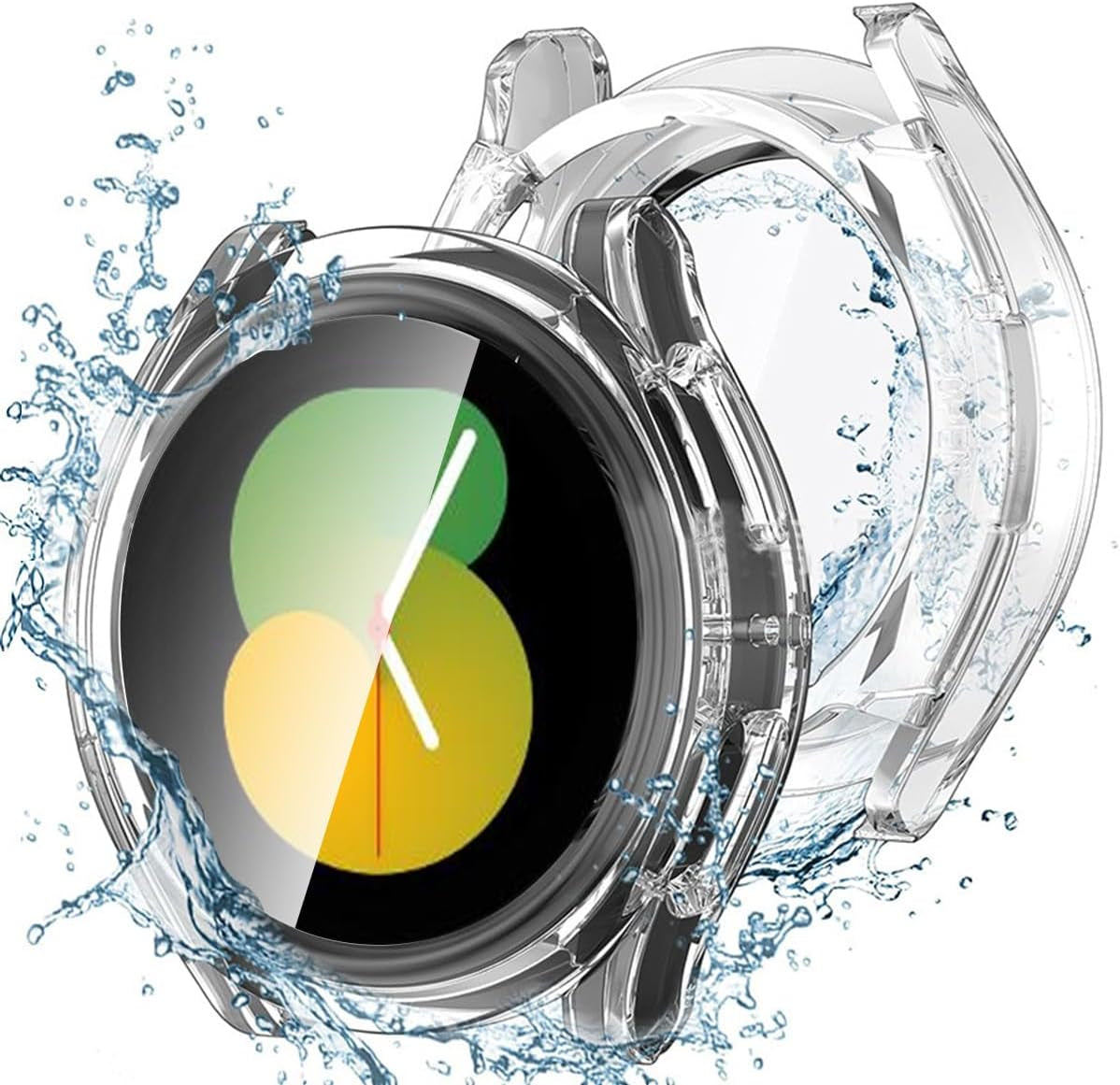 Galaxy Watch FE/5/4 40Mm Waterproof Screen Protector Case, Hard PC Face Cover with Anti-Fog Tempered Glass for Samsung Watch, Frosted Black