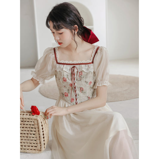 Gentle Milk Sweet Style Fragmented Flower Dress
