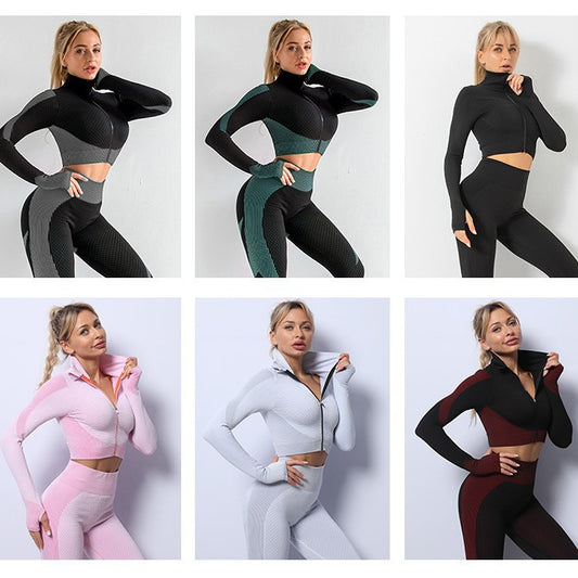 FallWinter Long-Sleeve Peach-Butt Yoga Fitness Tight Set