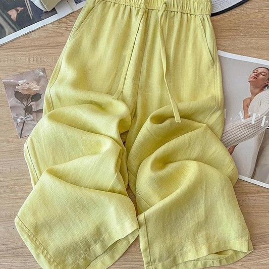 Højbuede Hør Cropped Bukser Med Lige Ben Og Drapering