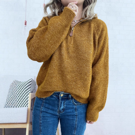 Solid Color Casual Hooded Knitted Sweater For Women