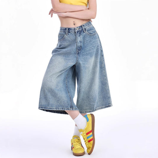 Lyseblå Cropped Cowboybukser til Kvinder Tynd Stil