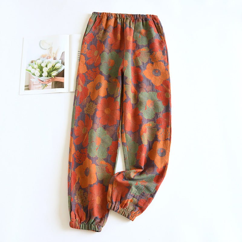 Women's Fashion Casual Cotton Yarn-dyed Vintage Jacquard Pajama Pants